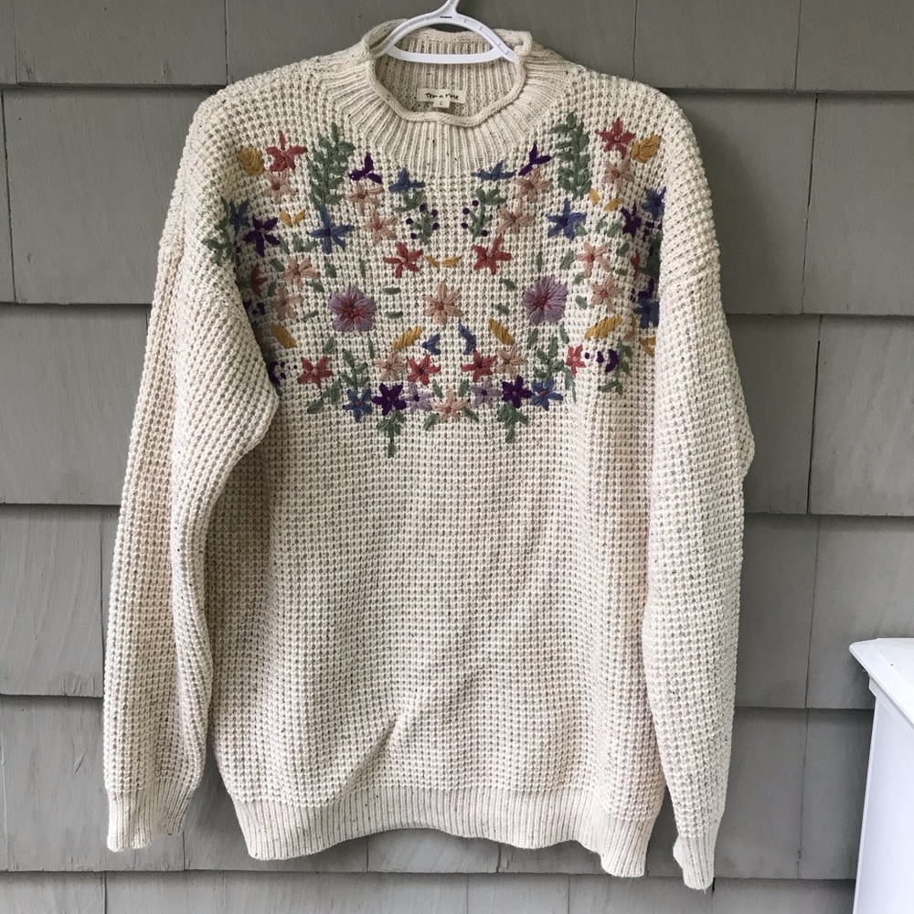 Embroidered Waffle Sweater